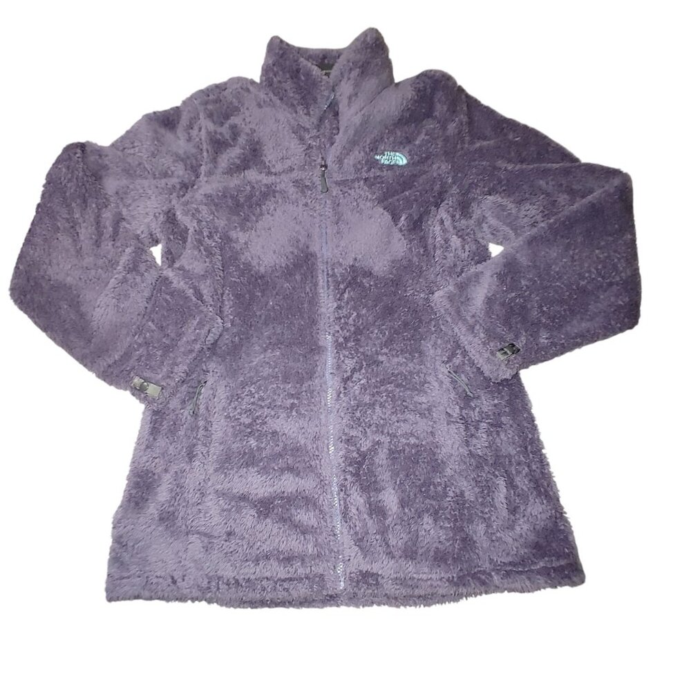 The North Face Jacket Coat Large Fleece Zip Up Purple Plum Faux Fur Fuzzy Teddy